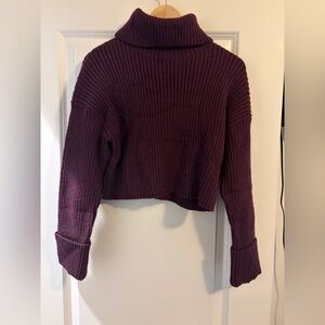 Altar'd State Plum Ribbed Turtleneck Sweater Cropped